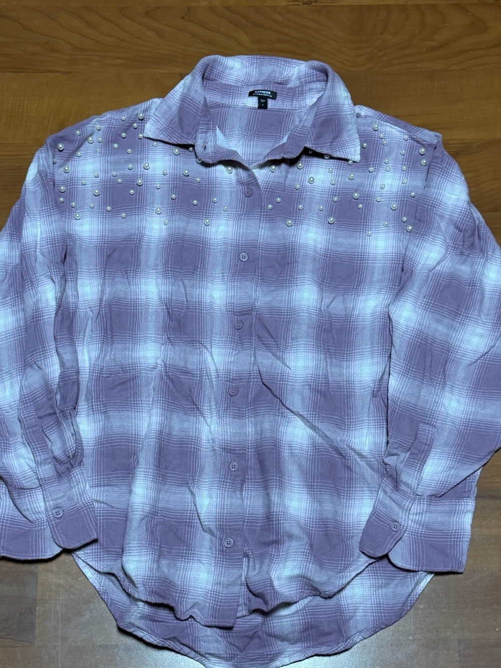 Express Lavender Plaid Button-Down Shirt with Stud Accents